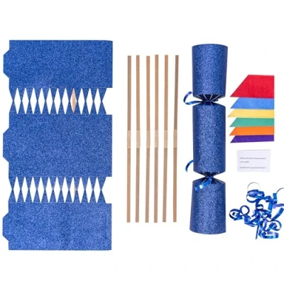 Image of evelay Make Your Own Christmas Cracker Kit Crackers Hats Snaps Jokes Party Favours 12 Pieces (Navy Glitter)