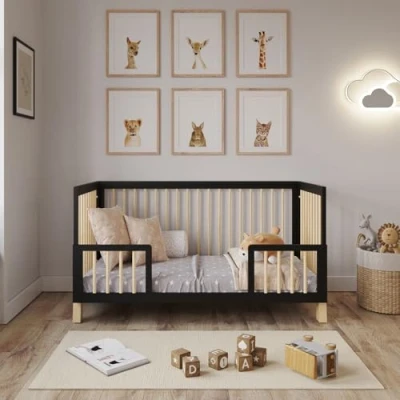 Image of Love For Sleep ALEXANDER 4 in 1 Baby Cot Bed 140x70cm, Adjustable Mattress Base, Toddler and Day Bed, Converts into Sofa Wooden Barriers Included, Crib From Birth to 6 Years (Anthracite/Pine)