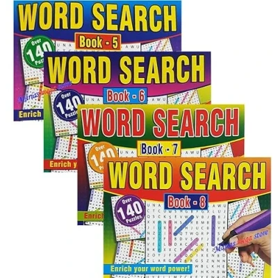 Image of Set of 4 Word Search Books A5 Landscape Brain Games Adults &amp; Kids Travel Activity