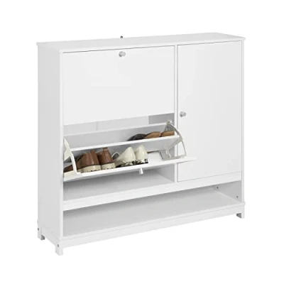 Image of SoBuy FSR114 W, Hallway Shoe Cabinet Rack Storage Cupboard Organizer Unit with 2 Flip drawers and 1 Door