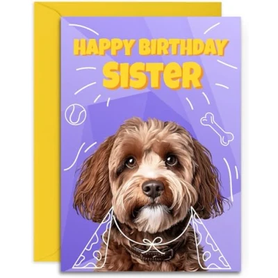 Image of Sister Cockapoo Birthday Card Superhero Cute Dog Design A5 Size with Envelope