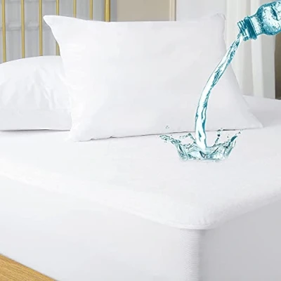 Image of Dudu N Girlie Cot mattress protector 120 x 60 Waterproof Breathable Terry Towel Deep Toddler Topper Cover kids waterproof. White