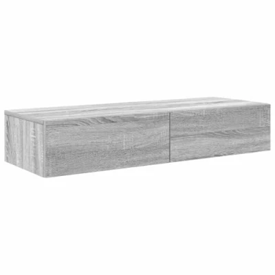Image of vidaXL Wall Shelf with Drawers Grey Sonoma Engineered Wood 100x36x19 cm Modern Storage for Living Room/Bedroom