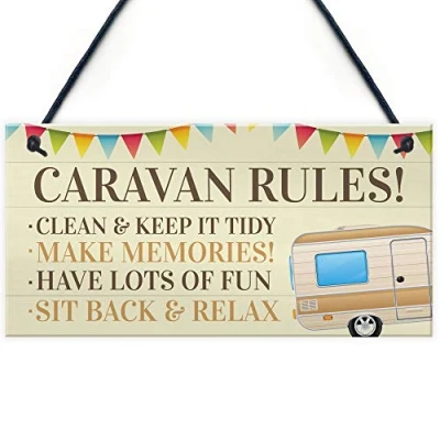 Image of RED OCEAN Novelty Caravan Rules Hanging Plaque Garden Sign Decor Motorhome Campervan Gifts