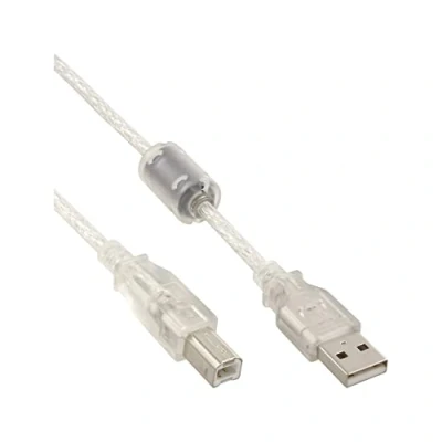 Image of InLine® USB 2.0 cable, transparent, AM/BM, with ferrite core, 2m 1x