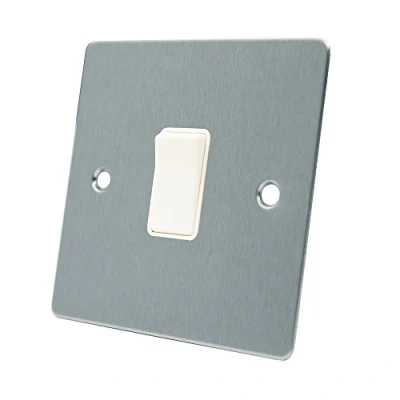 Image of AET FSC1GSWIWH Satin Chrome Flat White Insert Plastic Rocker Switch 10 Amp Single 1 Gang 2 Way Light Switch, 240 V