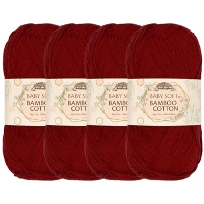 Image of JubileeYarn Baby Soft Bamboo Cotton Yarn 50g/Skein Red Hot 4 Skeins