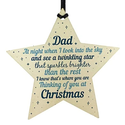 Image of RED OCEAN Wooden Memory Hanging Star Christmas Tree Decoration Dad Memorial Bauble Keepsake