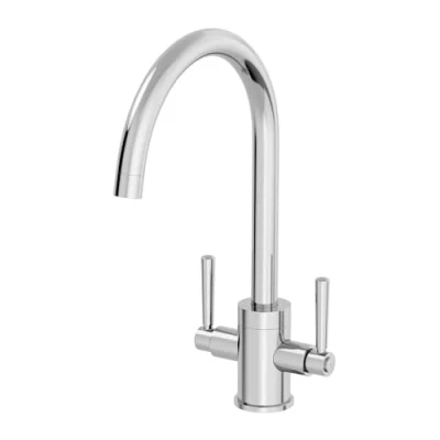 Image of LUSSENA Kitchen Taps Mixer Chrome Monobloc Sink Tap Dual Lever 1 Hole Swivel Spout Swan Neck