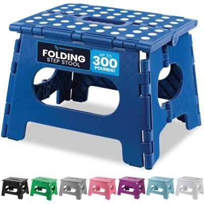Image of Handy Laundry Folding Lightweight Step Stool is Sturdy Enough to Support Adults and Safe for Kids. Opens Easy with One Flip. Great Kitchen, Bathroom or Bedroom. (Blue)