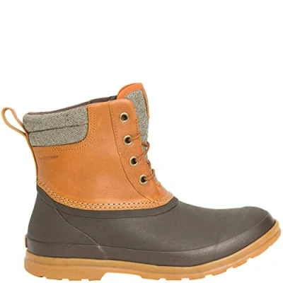Image of Muck Boots Men&#039;s Originals Duck Lace Pull On Leather Waterproof Ankle Boot, Dark Brown, 9