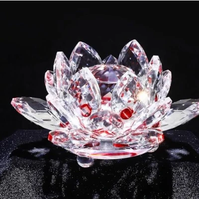 Image of TENGFENG Sparkle Crystal Lotus Flower 4&#039;&#039; Hue Reflection Clear for Feng Shui Home Decor Sun Catcher Ornaments or Paper Weight with Gift Box (100MM) Transparent RED