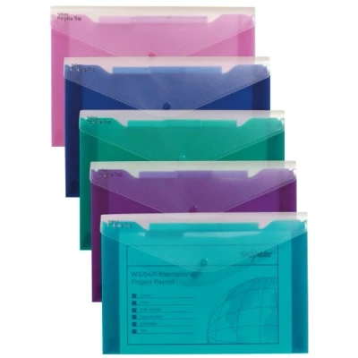 Image of Snopake Foolscap Polyfile Trio [Pack of 5] 3 Part Popper Wallet with Removable Index Tabs and Press Stud Closure [Electra Assorted] 14967