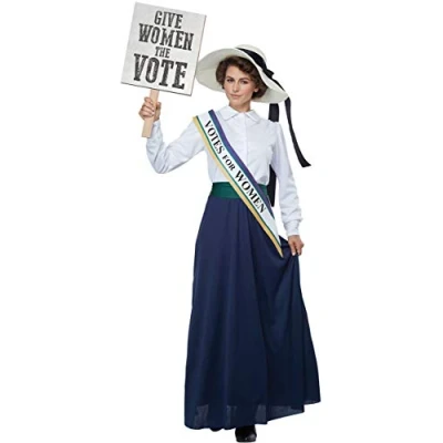 Image of California Costumes 00713XL American Suffragette Adult Costume Character Sized, Blue, X Large