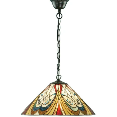 Image of Hector 1 Light Medium Ceiling Pendant Dark Bronze, Tiffany glass, E27