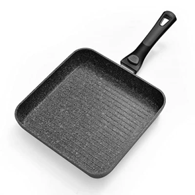 Image of Rainberg 26cm Grill Pan with Detachable Handle, Granite Non Stick Coating, Griddle Pan, Induction Compatible, Also can be Used in The Oven.