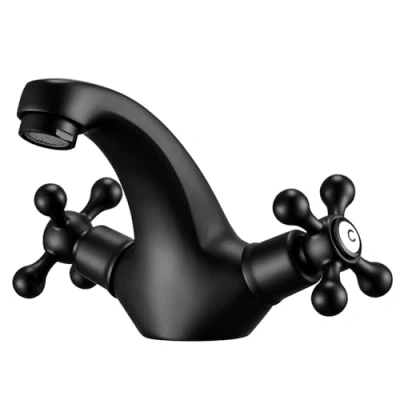 Image of Peppermint Basin Mixer Tap Victorian Black Bathroom Taps with Dual Cross Lever, Traditional Sink Vintage Swan Neck Taps, Matte