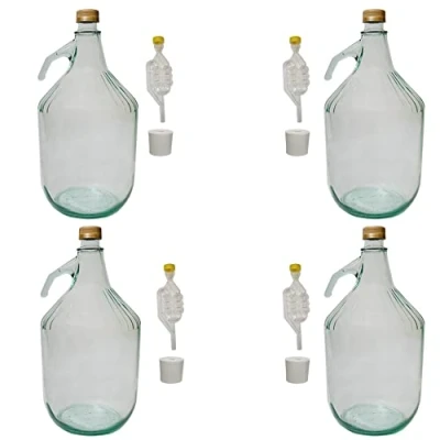 Image of DIAH DO IT AT HOME 4 x 5L Glass Demijohn with Screw Cap and Airlock Bung Fermentation Carboy Cider Wine Making Storage