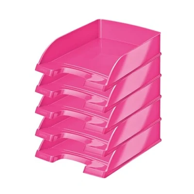 Image of Leitz Plus Wow Letter Tray 70 mm Pack of 5 Height Rose métallisé