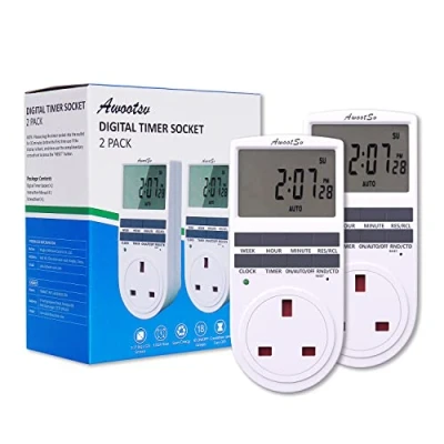 Image of Awootsv Digital Timer Socket with Countdown Function LCD Display 24 Hours/Weekly Indoor Plug in Electrical for Lights and Home Appliances (2 Pack)