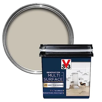 Image of V33 Renovation Multi Surface Paint Hemp 750ml Direct to 20 Surfaces Including Wood, Tiles &amp; Metal Resistance Water, Stains Impact High Coverage Washable Easy Maintenance