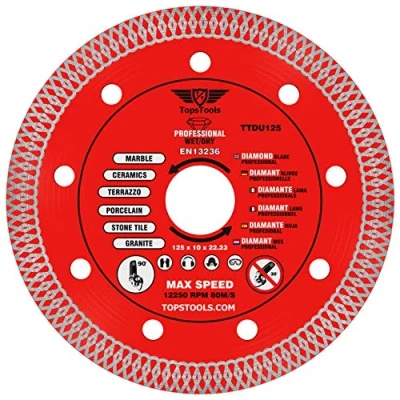 Image of 1 x TopsTools TTDU125 125mm (5&quot;) 10mm 22.23mm Bore Mesh Turbo Diamond Angle Grinder Circular Saw Blade Compatible with Bosch Dewalt Makita Milwaukee and Many Others