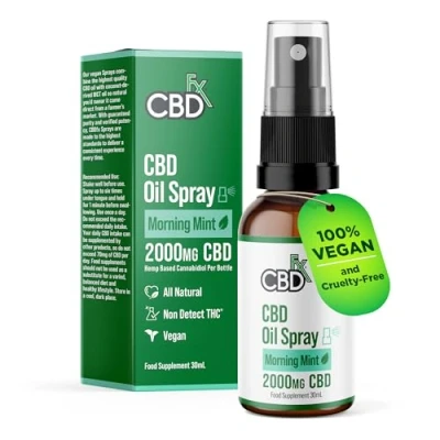 Image of CBDFX 2000mg CBD Spray High Strength Flavoured Oil Morning Mint Vegan Non GMO Blended with MCT Improved Purity All Natural No THC 30 ml (40 Days)