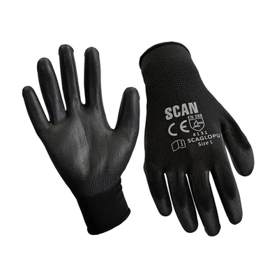 Image of Scan SCAGLOPU12 Black PU Coated Gloves Size 9 Pack 12