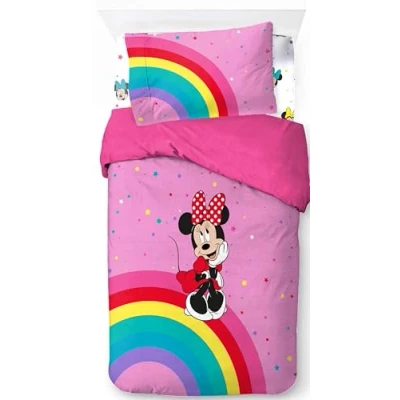 Image of Jay Franco Disney Minnie Mouse Rainbow 100% Cotton 3 piece Single Bedding Set Includes Duvet Cover, Fitted Sheet &amp; Pillowcase