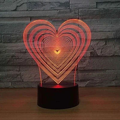 Image of SWTZEQ 3D Night Light for Kids Bedside Lamp Heart Shaped Creativity 16 Colors with Touch Switch Remote Control Gifts Birthday Festival Bedroom Decor Lamp, Ideas Children