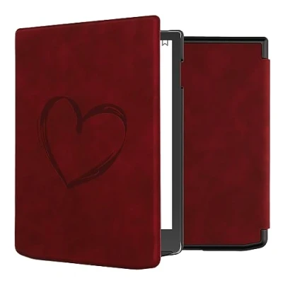 Image of kwmobile Cover Compatible with Pocketbook InkPad 4 / Color 3 2 Vivlio eReader Case Brushed Heart Dark Red