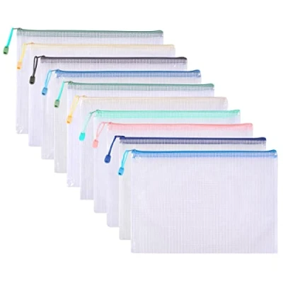 Image of Awilnax Plastic Wallets, 10Pcs A4 Zip Wallet Folders Mesh Document ZipLock Bags for Files Storage, School, Office, Homework Travel Storage Bags, Paper Organization, Cosmetics, Toy (10)