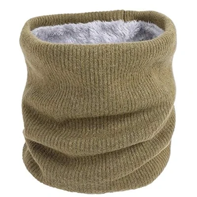 Image of Winter Neck Warmer Fleece Lined Infinity Scarf Thicken Windproof and Dust Skiing Circle for mens women Double Layer Lining Knit By London Scarfs (Olive)