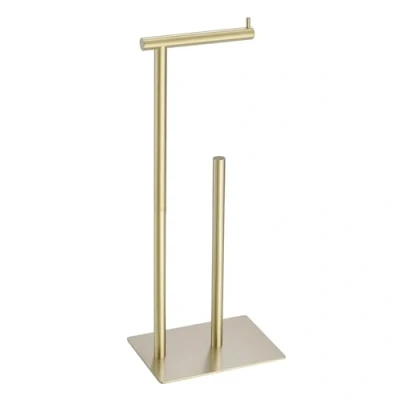 Image of Toilet Roll Holder Free Standing, NEWRAIN Freestanding Holder, Stainless Steel Storage,Gold Bathroom Accessories