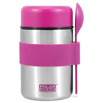 Image of Polar Gear Insulated Food Flasks For Hot Triple Layer Stainless Steel Flask With Spoon Keep Meals &amp; Drinks 6 Hours Cold Soup Work, School Pink