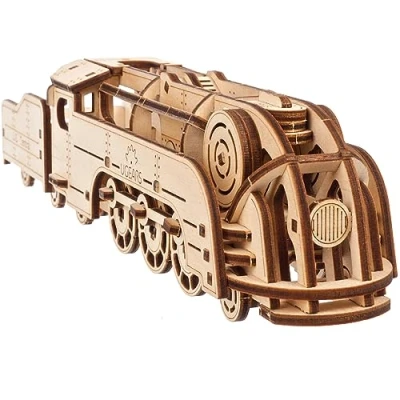 Image of Ugears Mini Locomotive 3d Mechanical Wooden Puzzle Train Kit Puzzles for Adults to Build DIY Model Teens Small Brain Teaser Building Kits