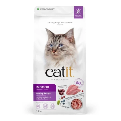 Image of Catit Recipes Indoor/Sterilised Adult Poultry 1 Year + Dry Cat Food, 2 kg