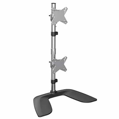 Image of StarTech.com Vertical Dual Monitor Stand Ergonomic Desktop Stacked Two up to 27 inch VESA Mount Displays Free Standing Universal Height Adjustable Silver (ARMDUOVS)