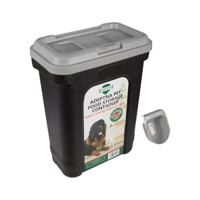 Image of ADEPTNA Large 30L Pet Food Storage Container Flip Top Locking System with Integrated Scoop Airtight Dog Cat Animal Birds Dry Dispenser Bin (GREY LID)