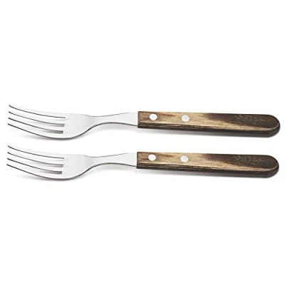 Image of Tramontina Churrasco Set of 2 Heavy Duty Jumbo Steak Forks Brown Wooden Handles