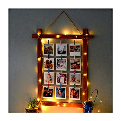 Image of DECOLIFE Natural Looking Wooden Photo Frame With Led Light And Latch Multiple Photos Picture Frames For Wall Decor Home Collage