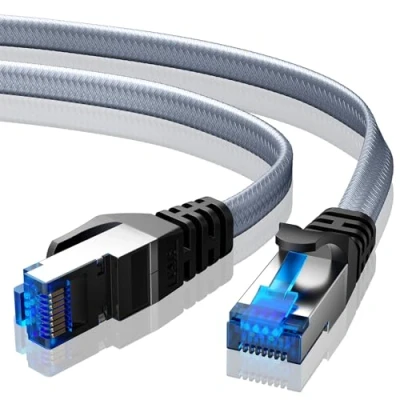 Image of BUSOHE Cat 8 Ethernet Cable 0.5M, 40Gbps/2000Mhz Flat High Speed Network Cable, Braided Gigabit Rj45 STP Shielded Internet Lan Cables Cord Compatible with PC, Laptop, Routers, Modem