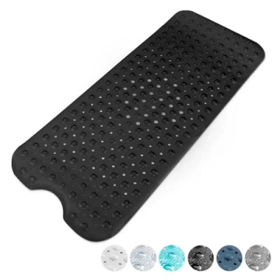 Image of KEPLIN Premium Non Slip Bath Mat 200 Suction Cups, BPA, Latex Free, Mildew Resistant, Machine Washable Safe, Durable &amp; Comfortable for Bathroom Tubs (Black, Bath, 100 x 40cm)