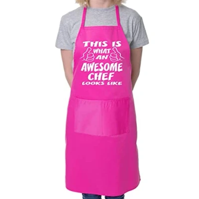 Image of Awesome Chef Funny Fathers Day BBQ Cooking Novelty Apron Pink