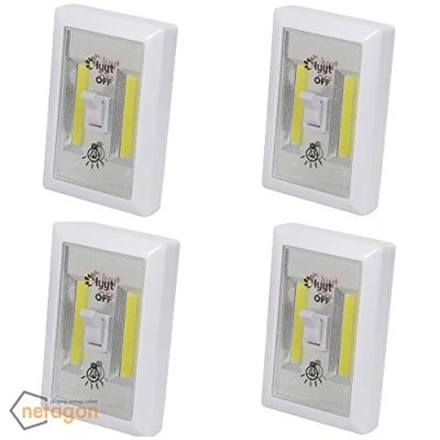Image of Netagon 4 Pack Night Light Wall Switch, COB LED Cordless Lights Switch Battery Operated Tap for Cabinet, Shelf, Closet, Wardrobe, Nightlight Kitchen &amp; Children&#039;s Bedroom