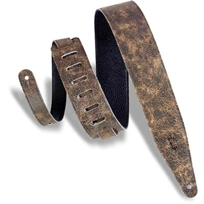 Image of Levy&#039;s Leathers 2.5&quot; Garment Leather Guitar Strap Distressed Design; Brown MG317BOG BRN