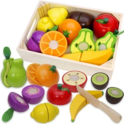 Image of Airlab Wooden Play Food for Kids Kitchen Cutting Fruits Toys Toddlers Pretend Vegetables Gift Boys Girls Educational