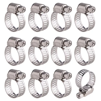 Image of 12 Pack Adjustable Stainless Steel Worm Drive Pipes Hose Clamps Clips (9 16 mm)