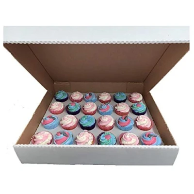 Image of LARRYROO Pack of Strong White 24 Cupcake Muffin Cup Cake Boxes &amp; Tray 4 Inches DEEP (4)