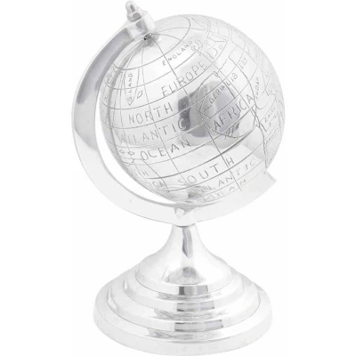 Image of vidaXL Globe Sculpture Silver 16.5x14x26 cm Aluminium
